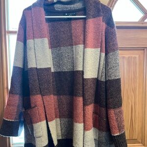 Women's Checkered Cardigan - Pink, Brown, and Cream